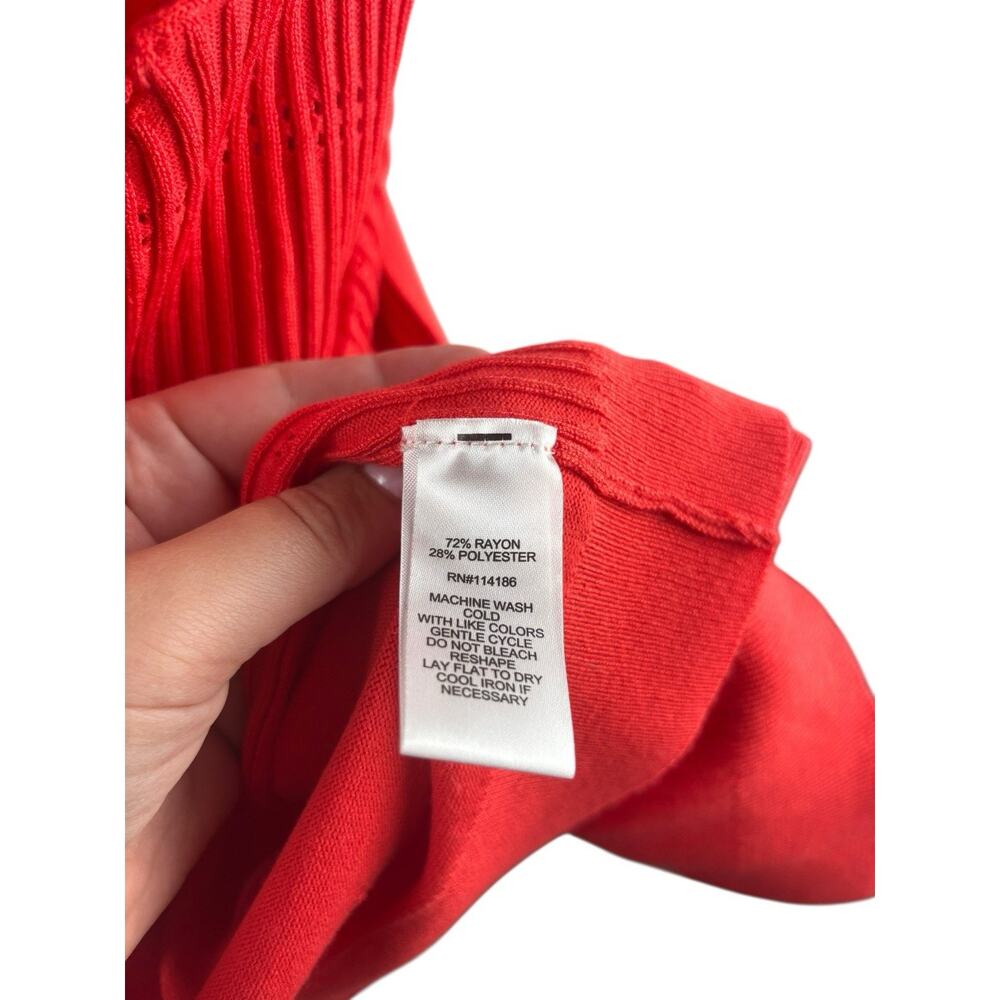 Orange Coral Open Front Knitted Short Cardigan 3/4 Sleeve Gold Hardware XL Rayon - Picture 5 of 5